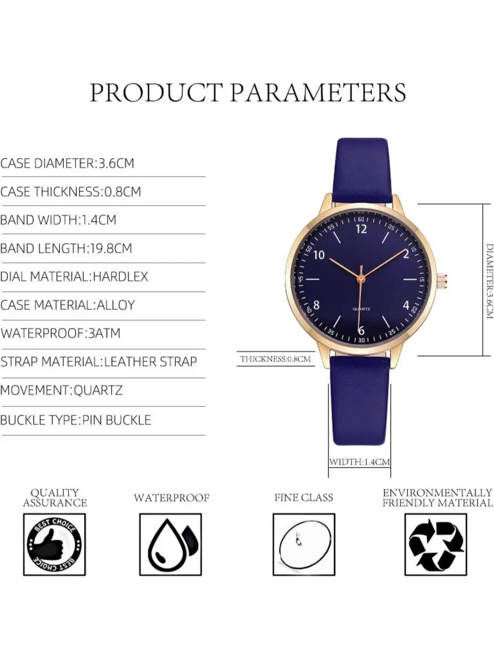 Women's Blue Analog Case Quartz Fashion Leather Mesh Strap Round Wrist Watch